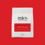White Notes Coffee Roasters bag with Laurina & Aramosa label on a red background